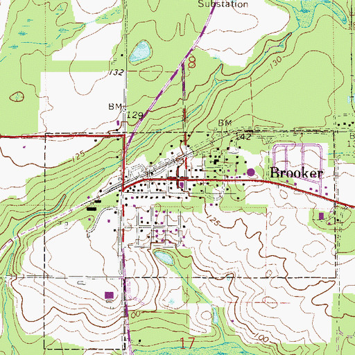 Topographic Map of Brooker Post Office, FL
