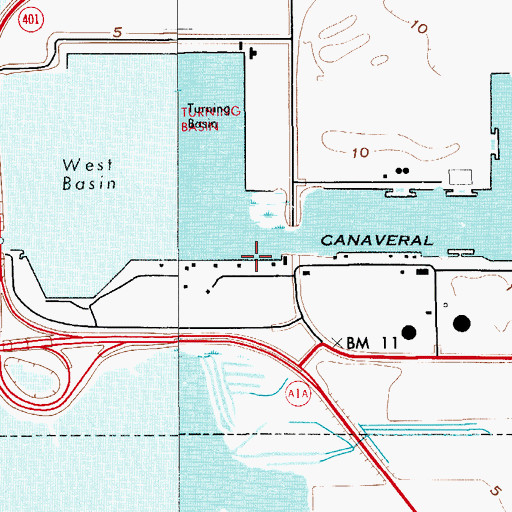 Topographic Map of Bluepoints International Fisheries East Wharf, FL
