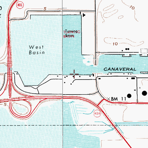 Topographic Map of Bluepoints International Fisheries West Wharf, FL