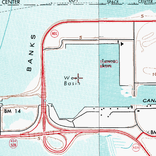 Topographic Map of Canaveral Port Authority Cruise Terminals Number 9, FL
