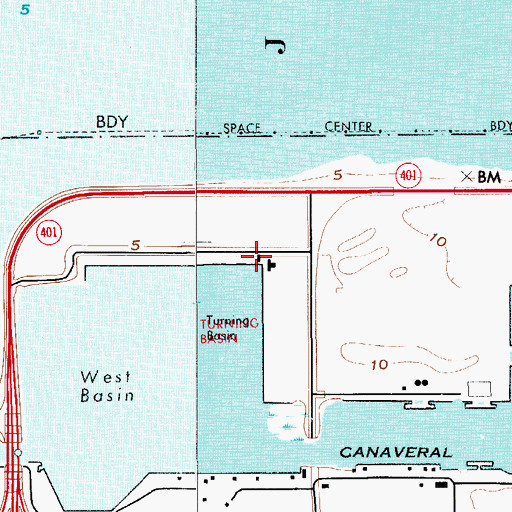 Topographic Map of Port Canaveral Maintenance and Fabrication Wharf, FL