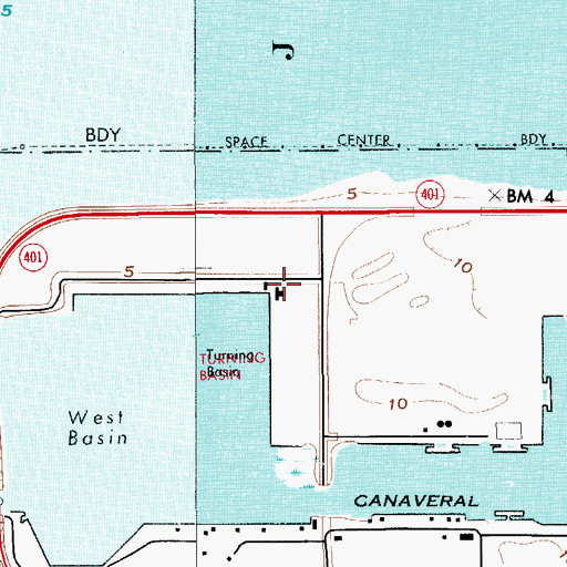 Topographic Map of United States Coast Guard Station Port Canaveral Wharf, FL