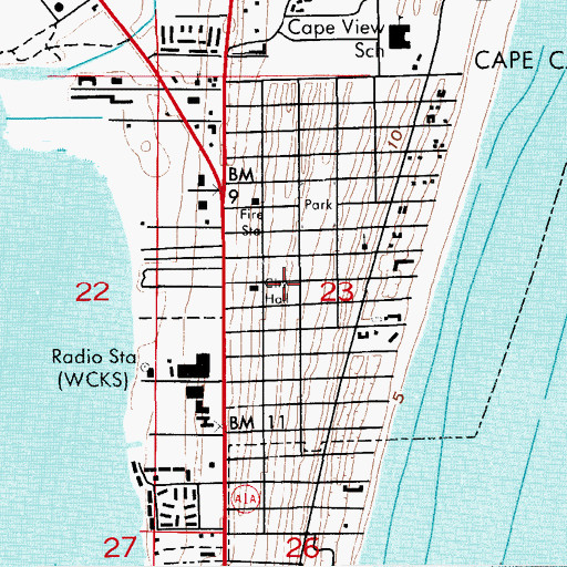 Topographic Map of Cape Canaveral Public Library, FL