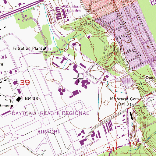 Topographic Map of Embry Riddle Aeronautical University Daytona Beach Campus Jack R Hunt Memorial Library, FL