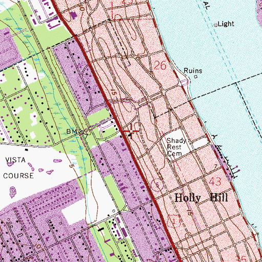 Topographic Map of Church of Christ of Holly Hill, FL