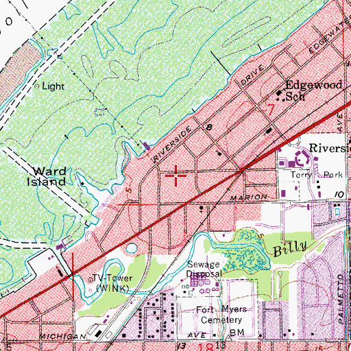 Topographic Map of Palm and Pine Park, FL