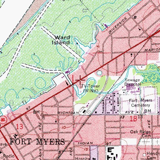 Topographic Map of WTLQ - AM (Fort Myers), FL