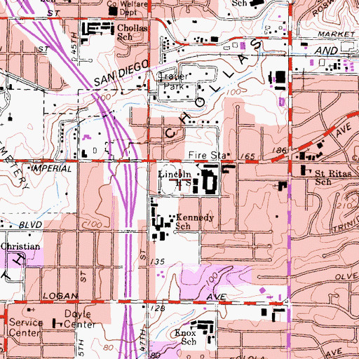 Topographic Map of Abraham Lincoln High School, CA