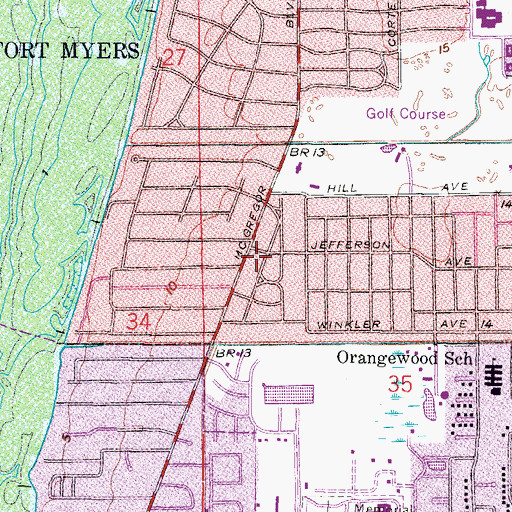 Topographic Map of Gulf Coast Church of Christ on McGregor, FL