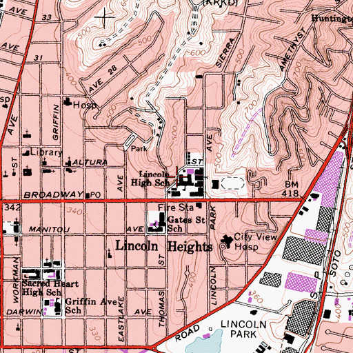 Topographic Map of Abraham Lincoln High School, CA