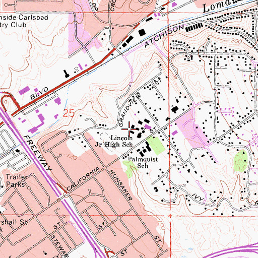 Topographic Map of Lincoln Middle School, CA