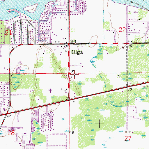 Topographic Map of Olga Baptist Church, FL