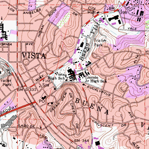 Topographic Map of Lincoln Junior High School, CA