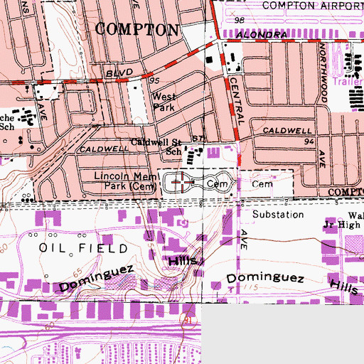 Topographic Map of Lincoln Memorial Park, CA