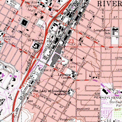 Topographic Map of Lincoln Park, CA