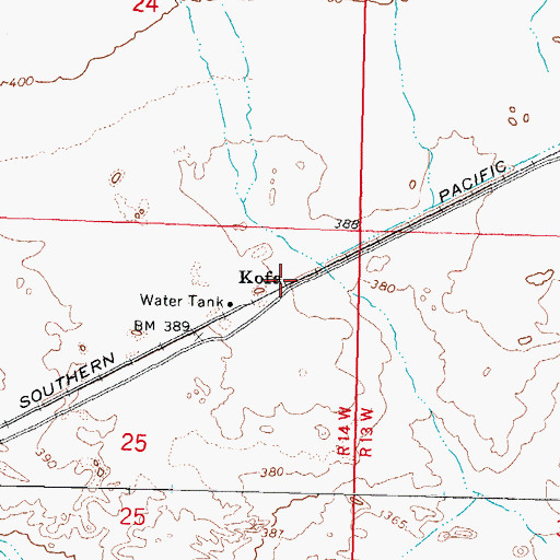 Topographic Map of Kofa, AZ