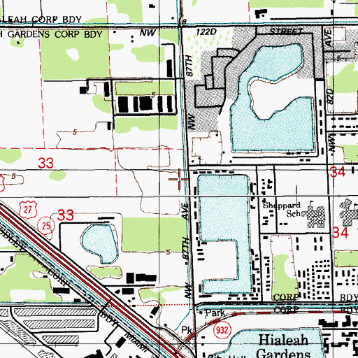 Topographic Map of Hialeah Gardens Branch Library, FL