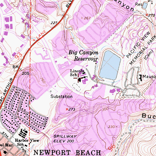Topographic Map of Lincoln Elementary School, CA