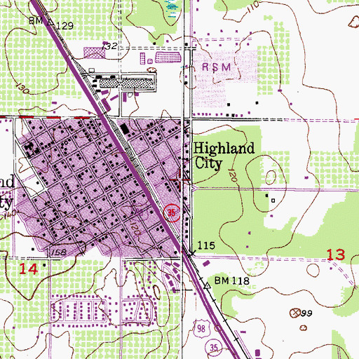Topographic Map of Highland Pines Mobile Home Park, FL