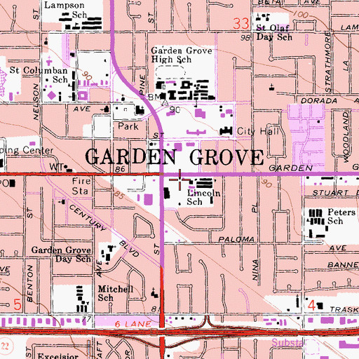 Topographic Map of Lincoln Continuation High School, CA