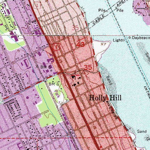 Topographic Map of Volusia County Public Library System Holly Hill Public Library, FL