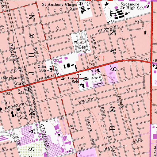 Topographic Map of Abraham Lincoln Elementary School, CA