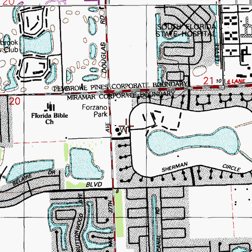 Topographic Map of Pines Youth Center, FL