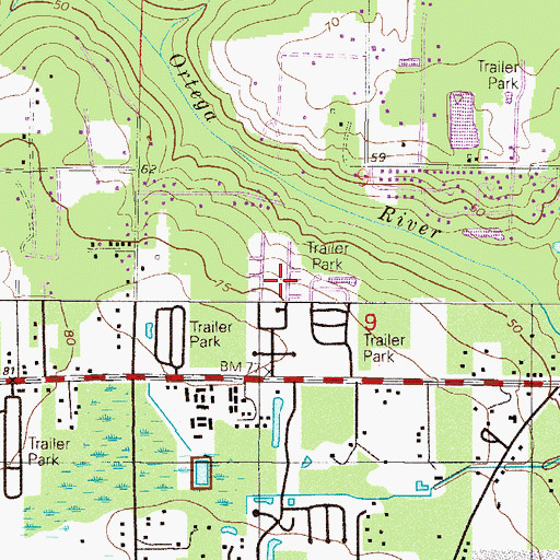 Topographic Map of Deerpointe Mobile Home Community, FL