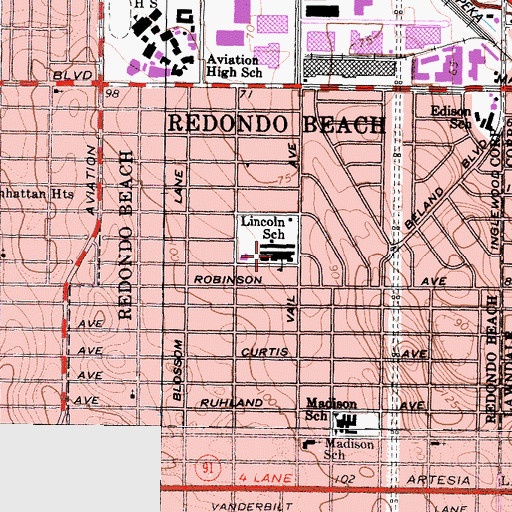 Topographic Map of Lincoln Elementary School, CA