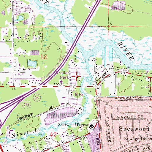 Topographic Map of Trout River Mobile Home Park, FL