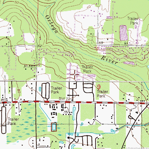 Topographic Map of Woodland Estates Mobile Home Park, FL