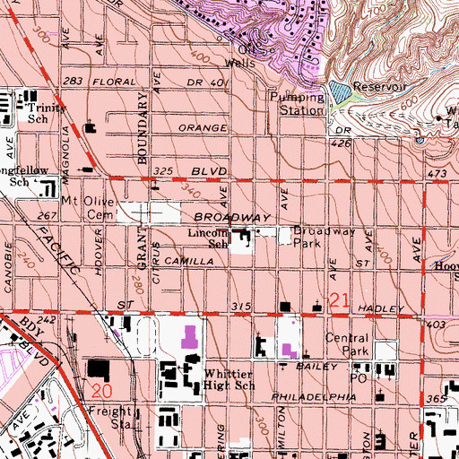 Topographic Map of Abraham Lincoln Elementary School, CA
