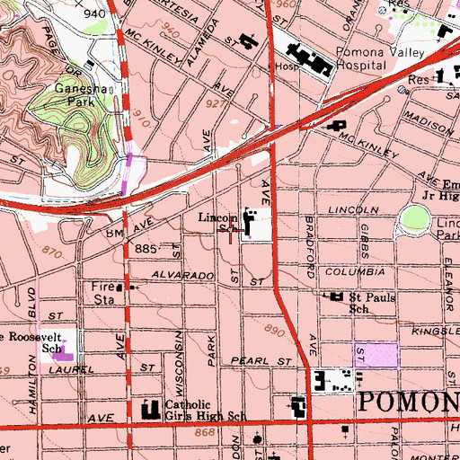 Topographic Map of Lincoln Elementary School, CA
