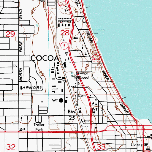 Topographic Map of Cocoa Water Reclamation Facility, FL