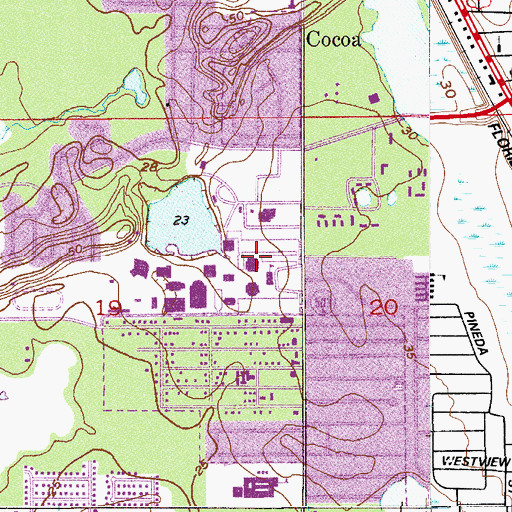 Topographic Map of Brevard Community College Cocoa Campus Bernard Simpkins Fine Arts Center, FL