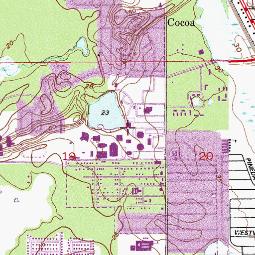 Topographic Map of Brevard Community College Cocoa Campus General George F Schlatter Veterans Memorial Amphitheater, FL
