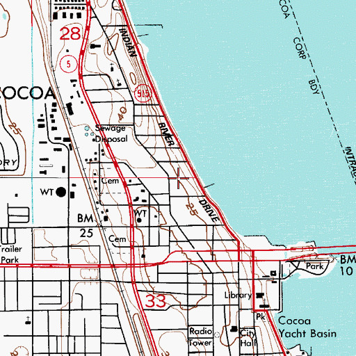 Topographic Map of Brevard County Library System Headquarters Central Brevard Library, FL
