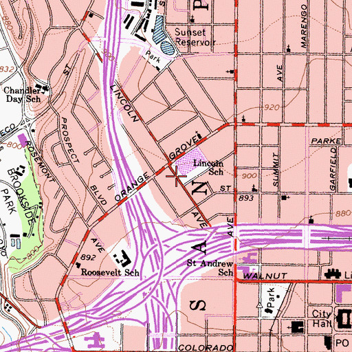 Topographic Map of Lincoln School, CA