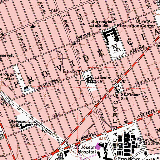 Topographic Map of Abraham Lincoln School, CA