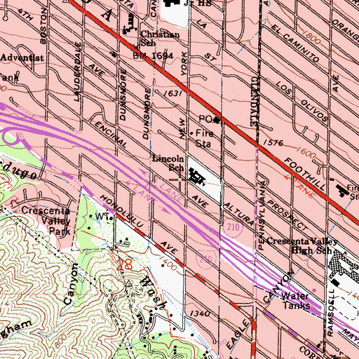 Topographic Map of Abraham Lincoln Elementary School, CA