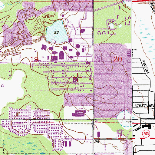 Topographic Map of Clearlake First Baptist Church, FL