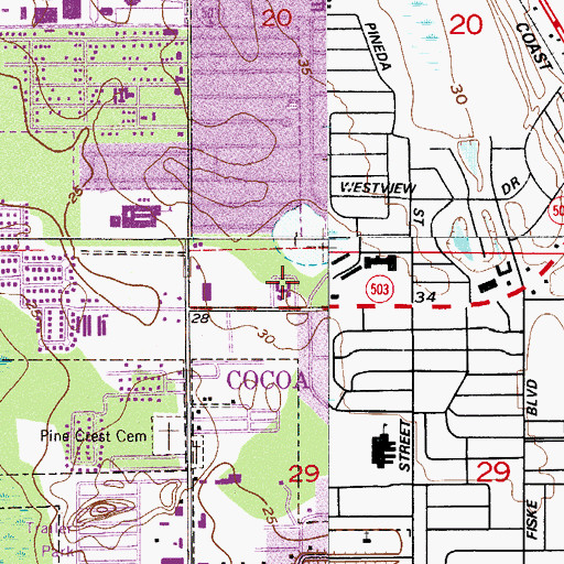 Topographic Map of Cocoa Presbyterian Church, FL