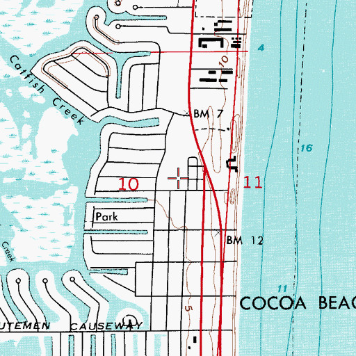 Topographic Map of Cocoa Beach Post Office, FL
