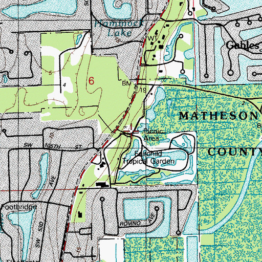 Topographic Map of Fairchild Tropical Gardens Montgomery Library, FL