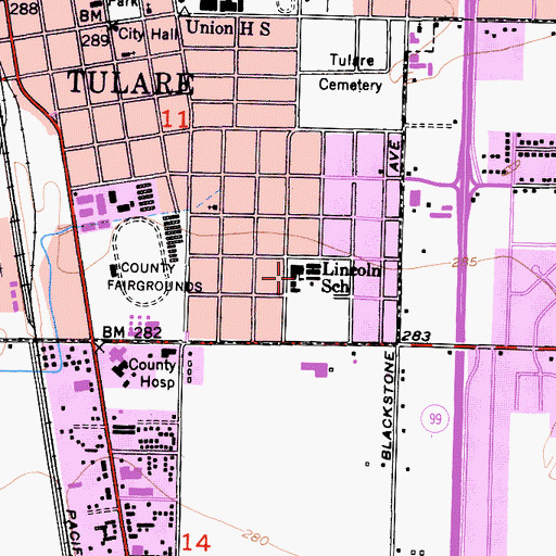 Topographic Map of Lincoln Elementary School, CA