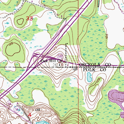 Topographic Map of Oak Hill Baptist Church, FL