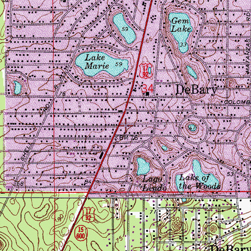 Topographic Map of Debary Post Office, FL