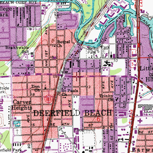 Topographic Map of Deerfield Beach Post Office, FL