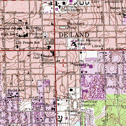 Topographic Map of Volusia County Public Library Deland Area Branch Library, FL