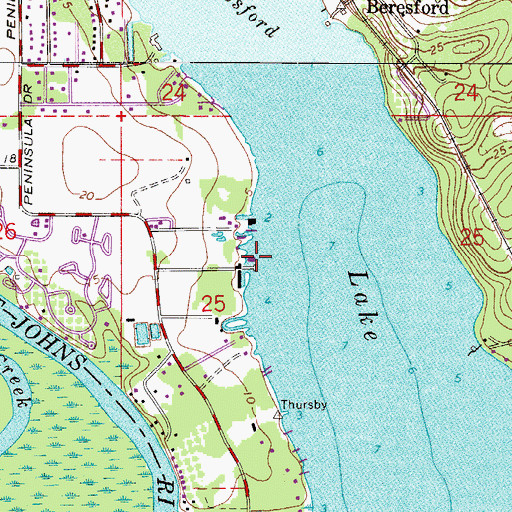 Topographic Map of Lake Beresford Yacht Club Marina, FL